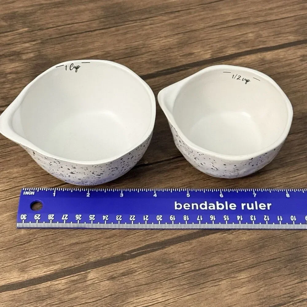 Set Of 2 Ceramic Nesting Mixing Bowls With Pour Spouts | 1 Cup & 1/2 Cup|